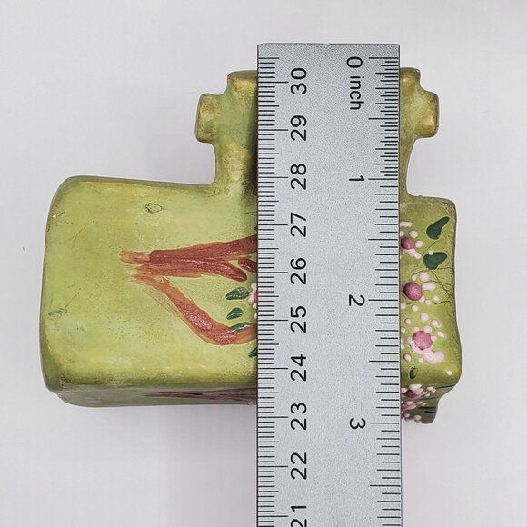 EHL 1960 Art Pottery Vase Planter Ceramic Vessel w/ Handle Green Floral Design - Picture 15 of 15